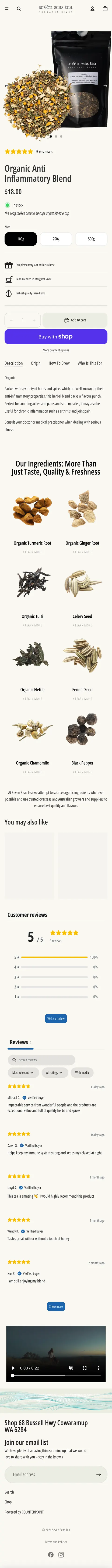 Seven Seas Tea anti inflammatory blend product page on mobile